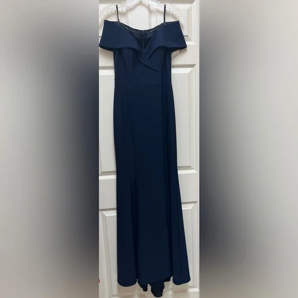 💙 NWT! Navy Off The Shoulder Slit Gown - Picture 11 of 12